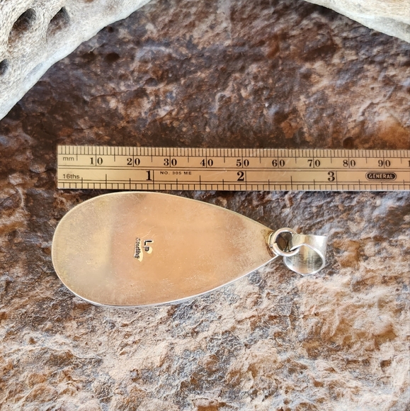 Sterling Silver SIGNED Lapis Pendant, And High Shine Sterling Necklace Set - Picture 14 of 17